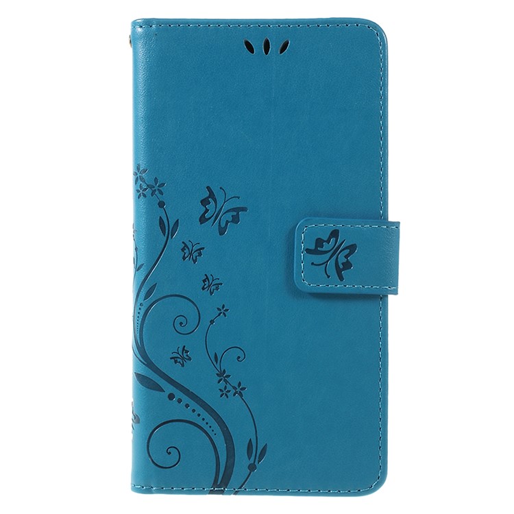 

Imprinted Butterfly Flowers Card Holder Leather Shell for Samsung Galaxy J4 (2018) - Blue