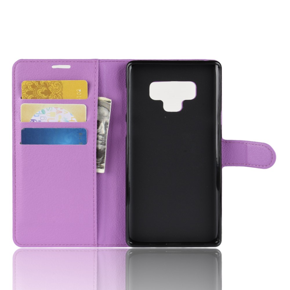 Litchi Texture Wallet Stand Leather Mobile Phone Cover for Samsung Galaxy Note 9 - Purple-3