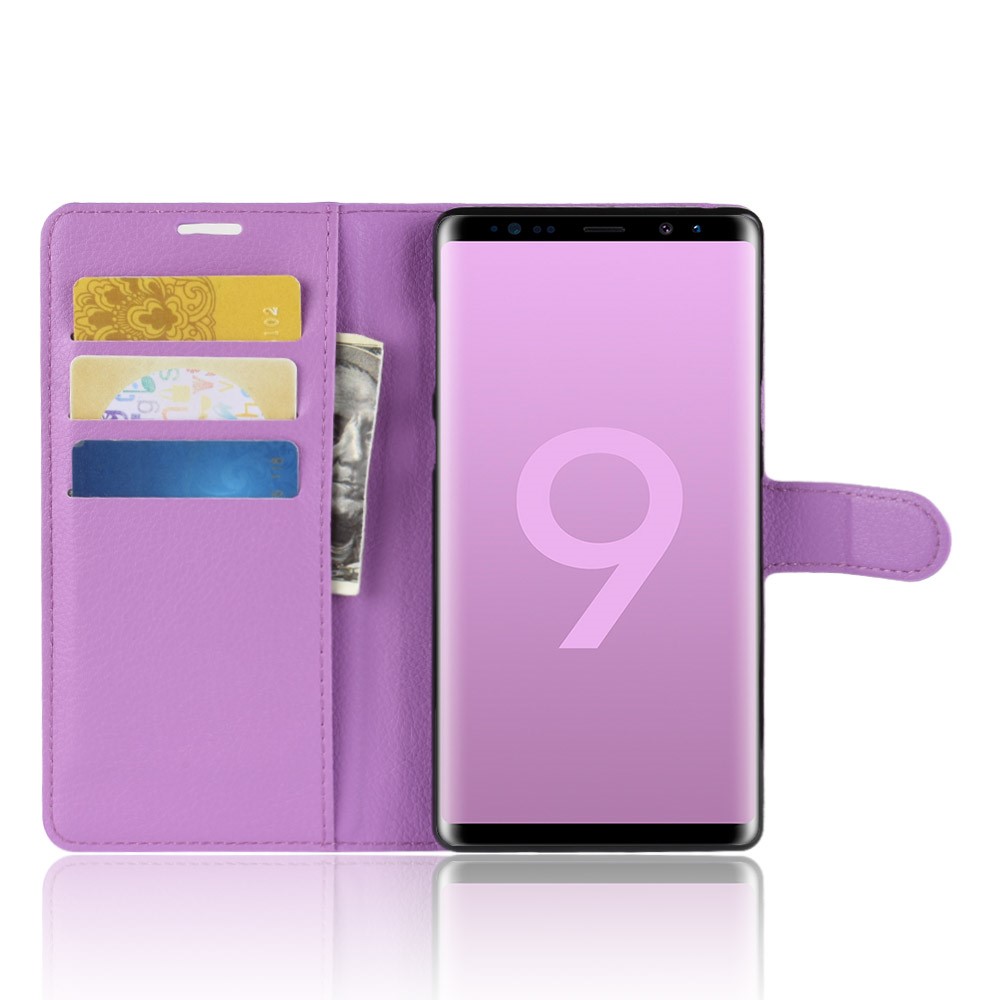 Litchi Texture Wallet Stand Leather Mobile Phone Cover for Samsung Galaxy Note 9 - Purple-4