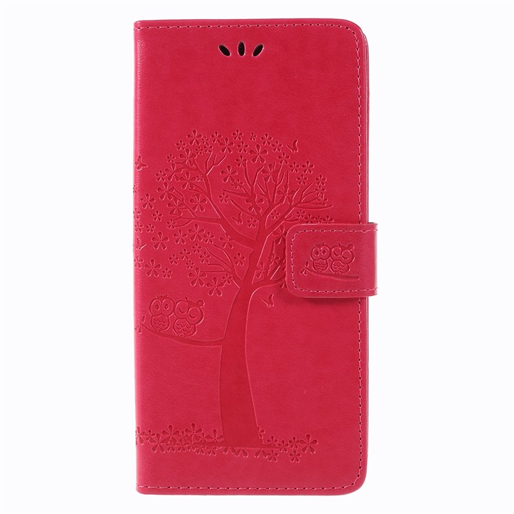 

Imprint Tree Owl Pattern PU Leather Wallet Stand Cover for Samsung Galaxy Note9 N960 - Red