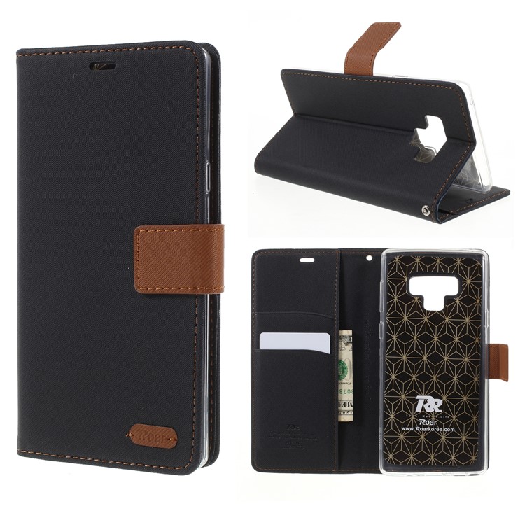 ROAR KOREA Sarja Carteira De Couro Estojo Magnético Para Samsung Galaxy Note 9 - Preto-1