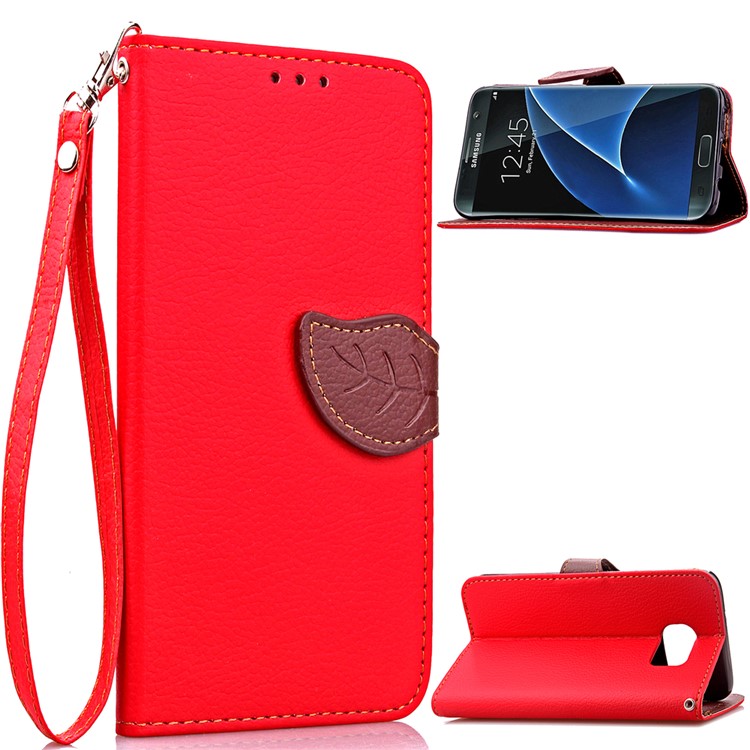 

Leaf Flip Wallet Leather Cover for Samsung Galaxy S7 edge G935 - Red