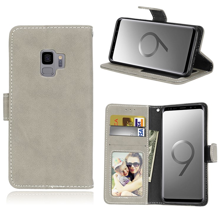 

Matte Surface Leather Wallet Cover for Samsung Galaxy S9 SM-G960 - Grey