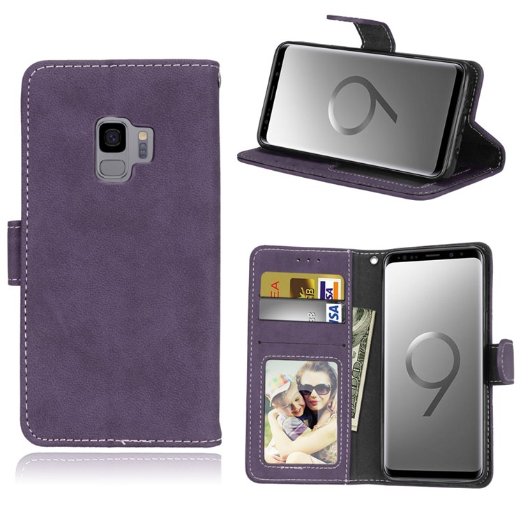 

Matte Surface Wallet Leather Stand Case for Samsung Galaxy S9 SM-G960 - Purple