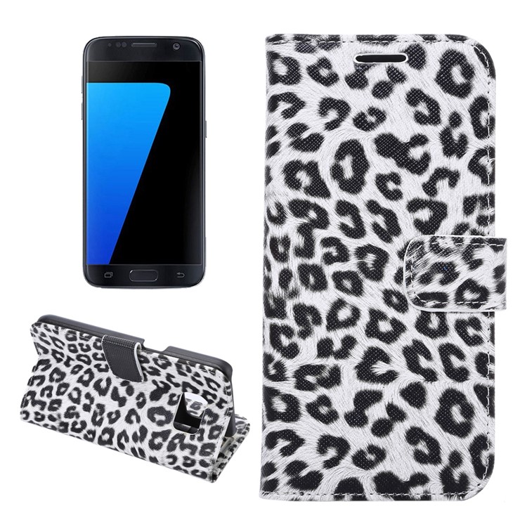 Bolsa De Couro Para Carteira De Textura Leopardo Para Samsung Galaxy S7 G930 - Branco-1