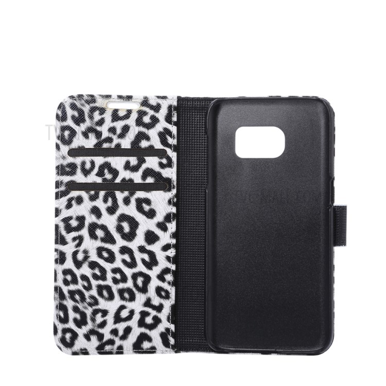 Bolsa De Couro Para Carteira De Textura Leopardo Para Samsung Galaxy S7 G930 - Branco-4