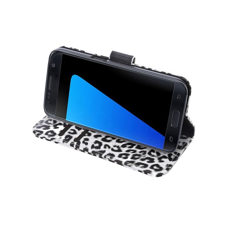 Bolsa De Couro Para Carteira De Textura Leopardo Para Samsung Galaxy S7 G930 - Branco-6