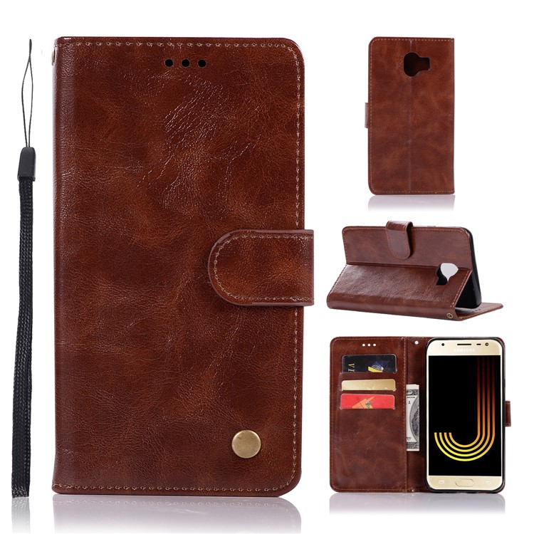 

Premium Vintage Leather Wallet Case Shell Cover for Samsung Galaxy J4 (2018) - Coffee