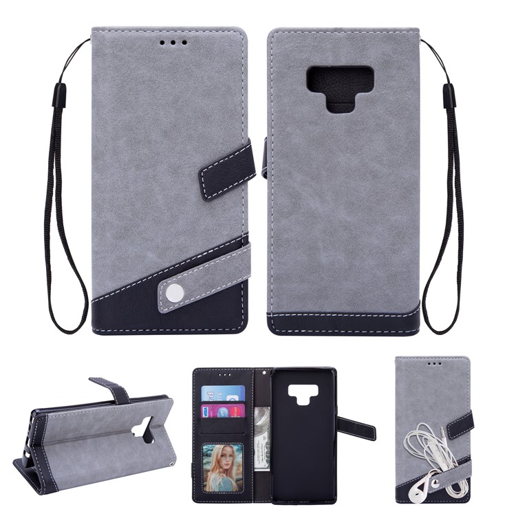

Contrast Color PU Leather Wallet Stand Cover for Samsung Galaxy Note 9 - Grey, Galaxy Note9