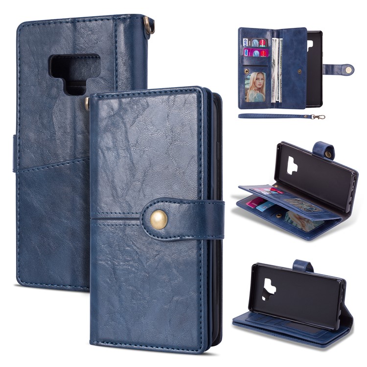 

Retro Metal Buckle Wallet Stand Leather Mobile Phone Case with Multi Card Slots for Samsung Galaxy Note 9 - Blue, Galaxy Note9