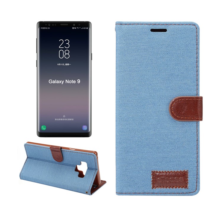 

Jeans Cloth Texture Leather Card Holder Stand Case for Samsung Galaxy Note 9 - Baby Blue, Galaxy Note9