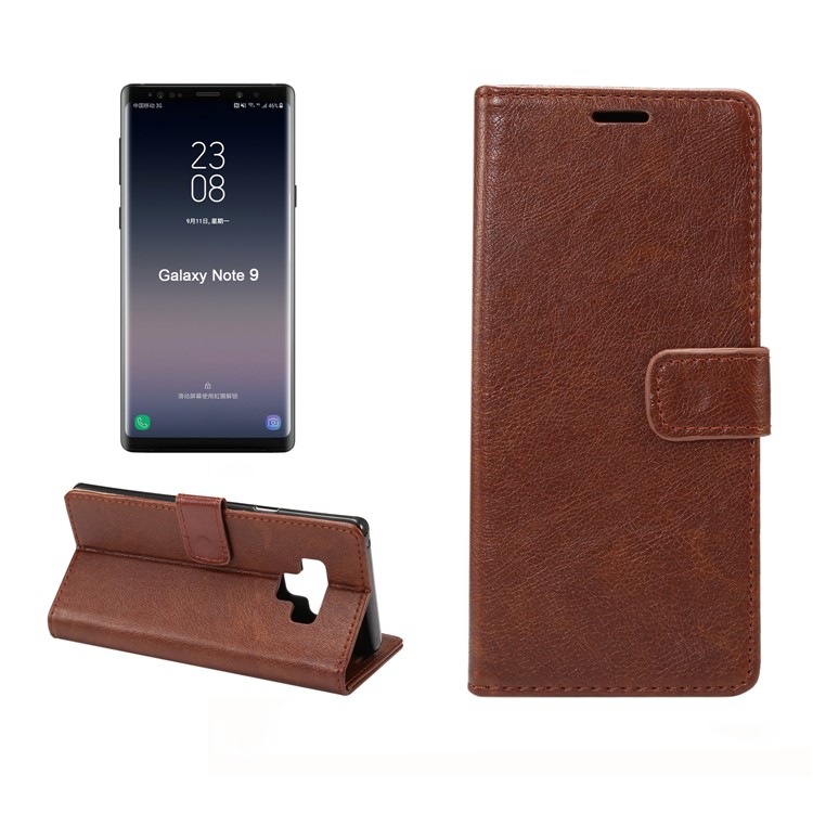 

Dual-sided Magnetic Crazy Horse Leather Wallet Phone Shell for Samsung Galaxy Note 9 - Coffee