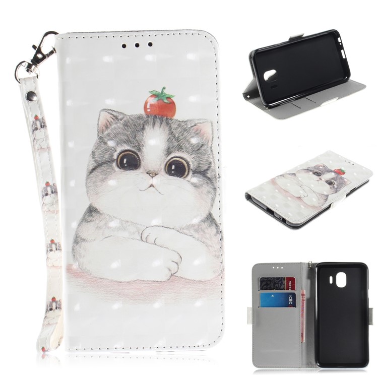 

Pattern Printing Light Spot Decor Stand Leather Wallet Flip Cover for Samsung Galaxy J4 (2018) - Cute White Cat