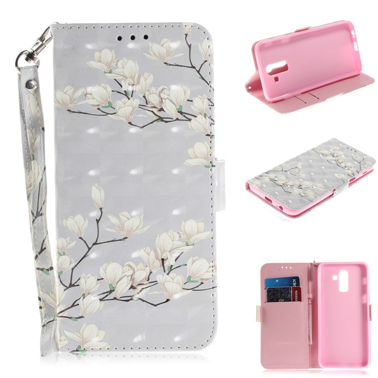 

Pattern Printing PU Leather Protection Cover with Card Slots for Samsung Galaxy J8 (2018) - White Flowers