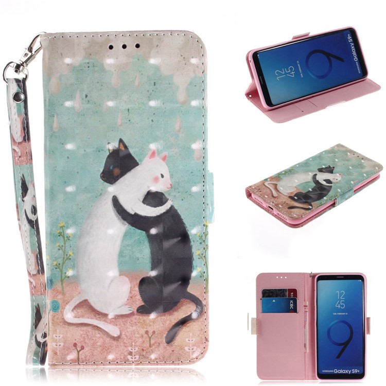 

Pattern Printing Light Spot Decor Wallet Leather Stand Cover for Samsung Galaxy S9+ SM-G965 - Two Cats