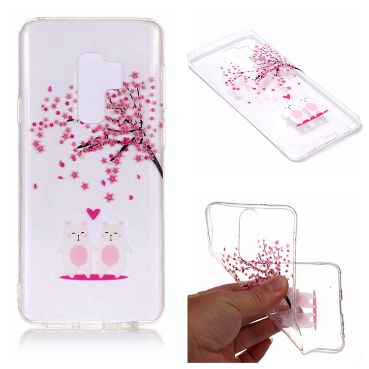 

IMD Pattern Printing TPU Mobile Case Shell for Samsung Galaxy S9+ SM-G965 - Cute Animals and Sakura, Galaxy S9+