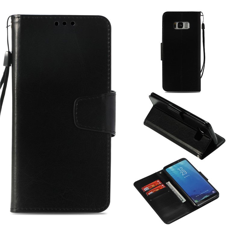 

Ретро-стиль PU Кожаный Кошелек Стенд Телефон Корпус Для Samsung Galaxy S8 Плюс SM-G955 - Черный