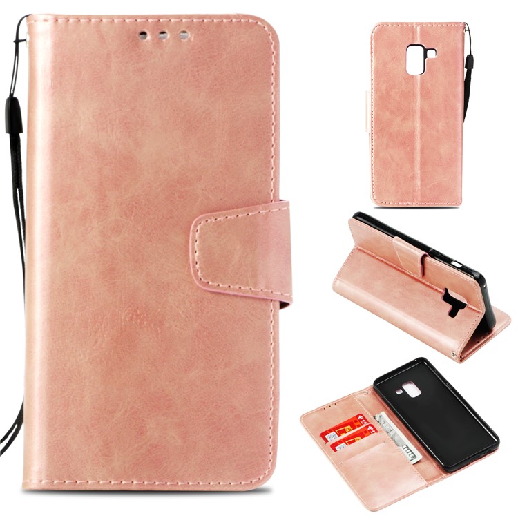 

Retro Style PU Leather Protection Mobile Casing with Card Slots for Samsung Galaxy A8 (2018) - Rose Gold