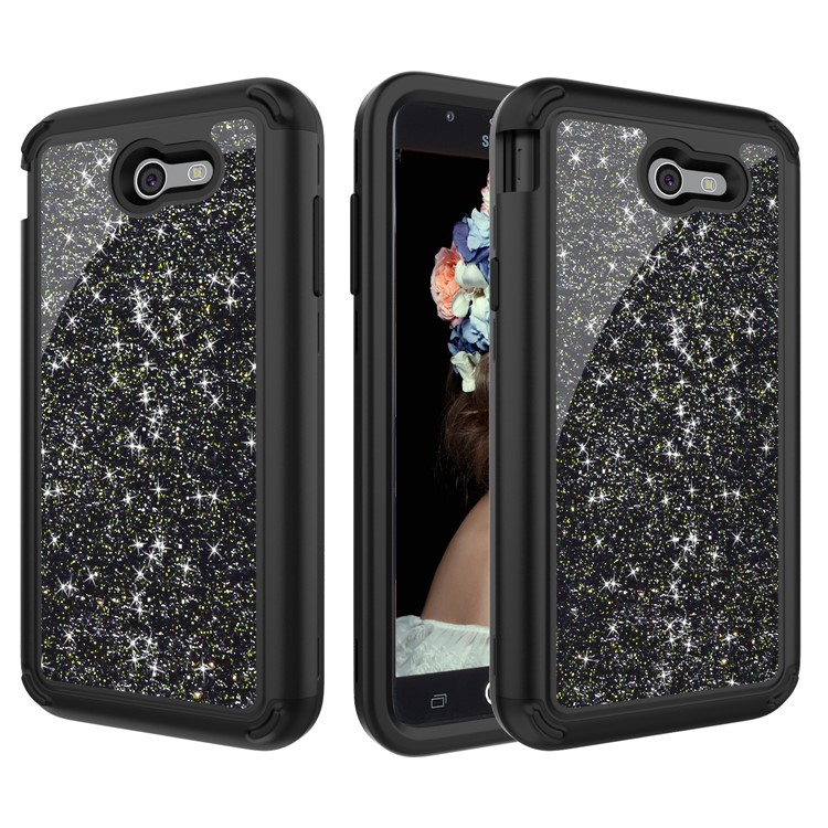 Glitter Powder Shockproof TPU PC Hybrid Phone Case for Samsung Galaxy J7 (2017) EU Version / J7 Pro (2017) - Black-1