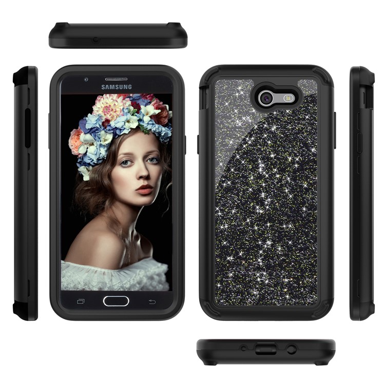 Glitter Powder Shockproof TPU PC Hybrid Phone Case for Samsung Galaxy J7 (2017) EU Version / J7 Pro (2017) - Black-4
