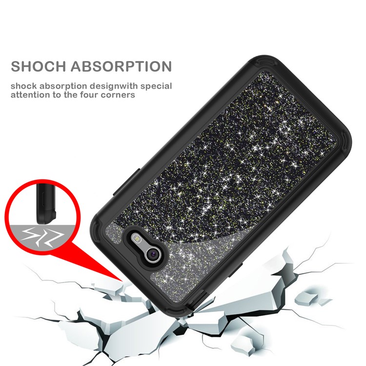 Glitter Powder Shockproof TPU PC Hybrid Phone Case for Samsung Galaxy J7 (2017) EU Version / J7 Pro (2017) - Black-7