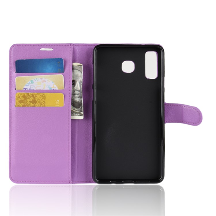 Litchi Grain Wallet Stand Leather Cellphone Case for Samsung Galaxy A8 Star / A9 Star (China) - Purple-3
