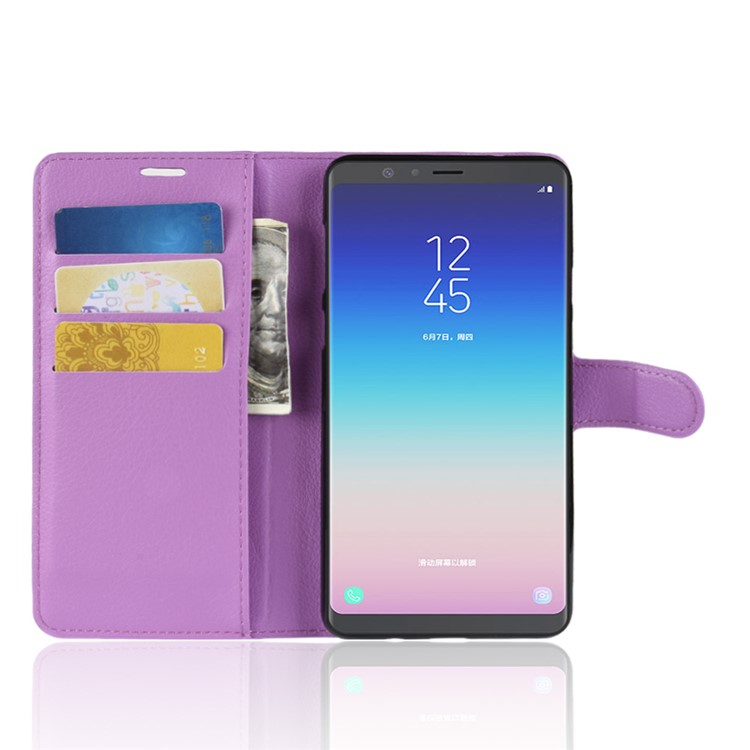 Litchi Grain Wallet Stand Leather Cellphone Case for Samsung Galaxy A8 Star / A9 Star (China) - Purple-4