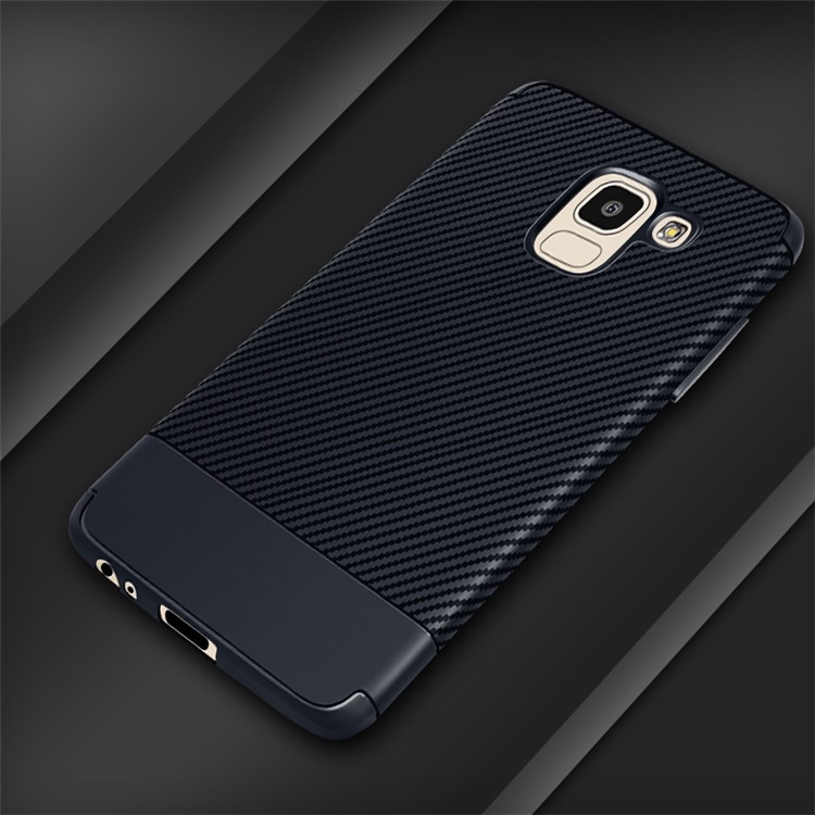 

Для Samsung Galaxy J6 (2018) Текстура Из Углеродного Волокна Мягкая Защитная Оболочка Из ТПУ - Темно-синий
