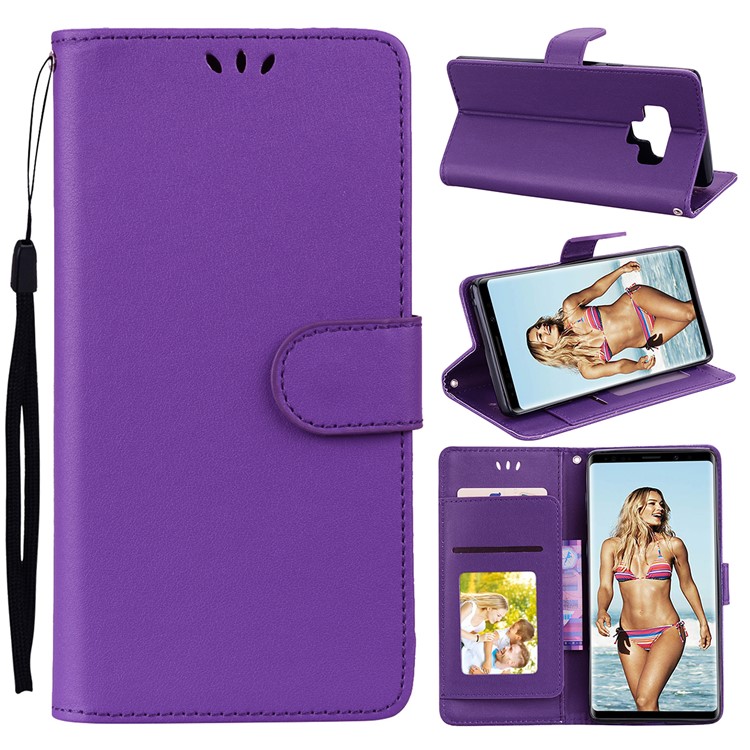 

For Samsung Galaxy Note 9 PU Leather Multi-slot Wallet Stand Protective Cover with Strap - Purple, Galaxy Note9 N960