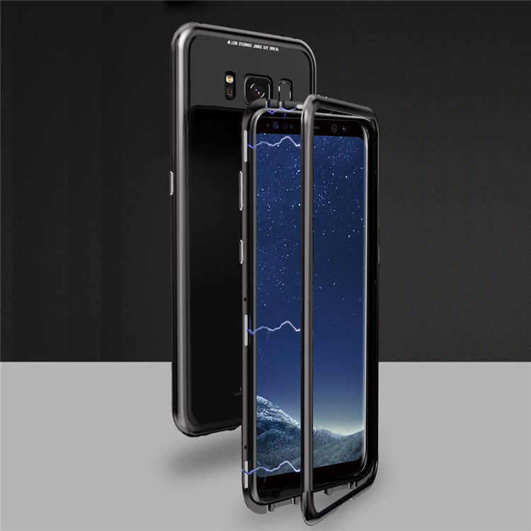 Detachable Magnetic Metal Frame + Tempered Glass Back Cell Phone Case for Samsung Galaxy S8+ SM-G955 - Black-2
