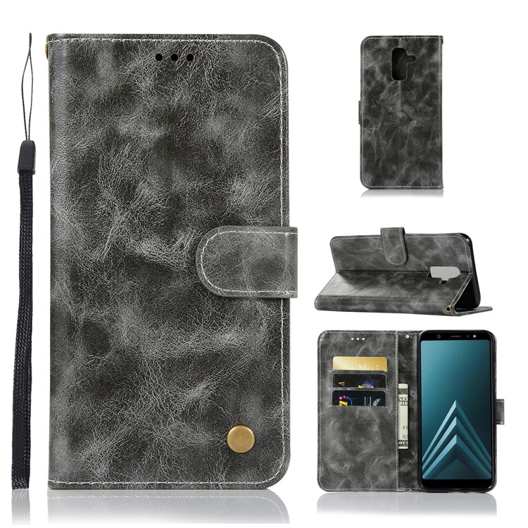 

Retro Style Wallet PU Leather Flip Magnetic Stand Case for Samsung Galaxy J8 (2018) - Grey