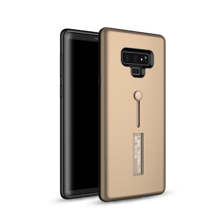 

TPU + PC Hybrid Finger Grip Kickstand Mobile Casing for Samsung Galaxy Note 9 - Gold