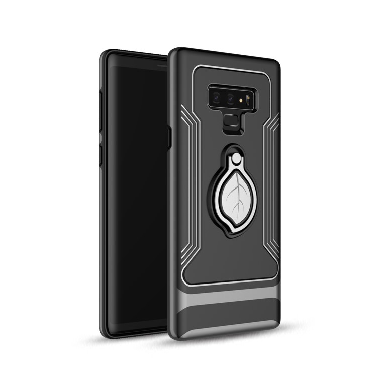 

Leaf Pattern Finger Ring Kickstand PC + TPU Combo Phone Shell for Samsung Galaxy Note 9 - Grey