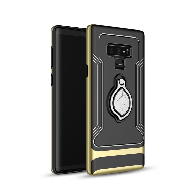 

Leaf Pattern Finger Ring Kickstand PC + TPU Combo Phone Case Accessory for Samsung Galaxy Note 9 - Gold