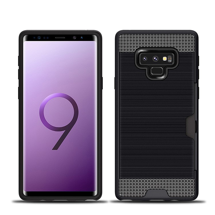 

Brushed PC + TPU Hybrid Phone Case with Card Slot for Samsung Galaxy Note 9 - Black