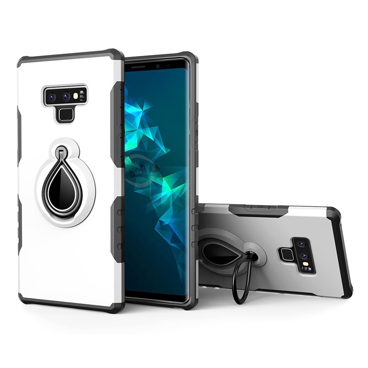 

Для Samsung Galaxy Note 9 360 ° Вращающийся Подставка PC + TPU Гибридная Задняя Крышка (встроенный Металлический Лист) - Белый