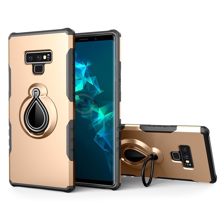 

Для Samsung Galaxy Note 9 360 ° Вращающийся Подставка PC + TPU Гибридный Корпус Мобильного Телефона (встроенный Металлический Лист) - Золото