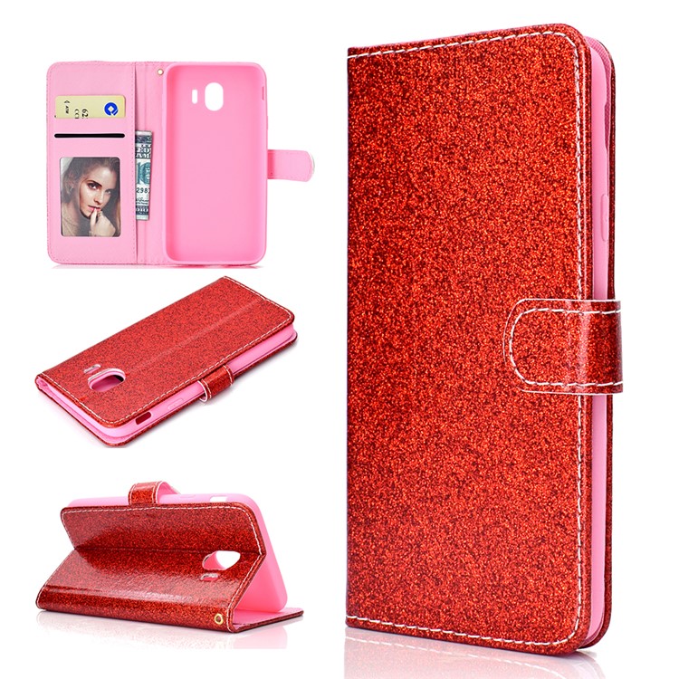 

Flash Powder Leather Wallet Cover Accessory for Samsung Galaxy J4 (2018) - Red