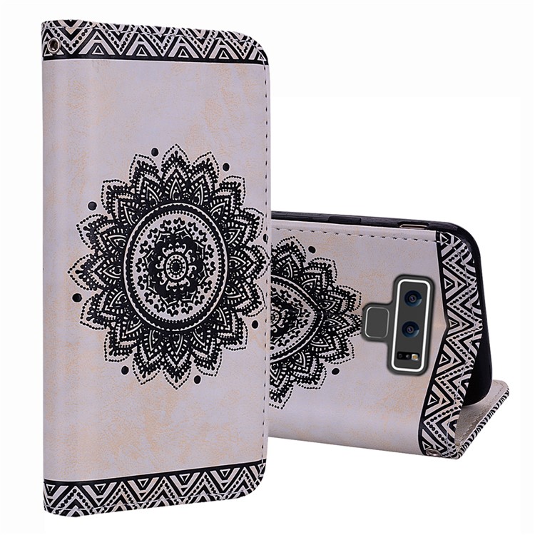 

Imprint Mandala Flower Stand Wallet Leather Cover for Samsung Galaxy Note 9 - White