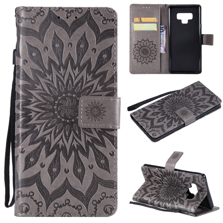 

Imprint Sunflower PU Leather Wallet Stand Case for Samsung Galaxy Note 9 - Grey, Galaxy Note9