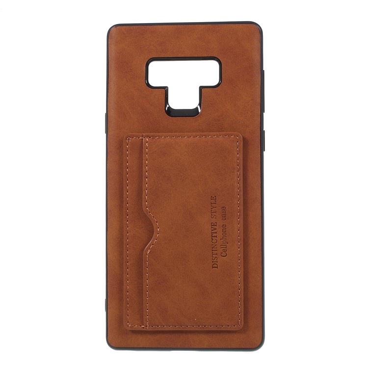 

Retro Style PU leather Coated TPU Card Holder Back Phone Shell with Kickstand for Samsung Galaxy Note9 N960 - Brown
