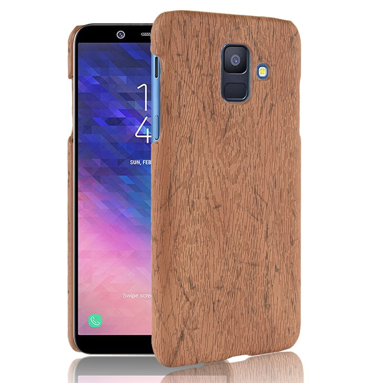 Caja Revestida Cuero Del Teléfono Celular De La PC De La Textura De La PU De Madera Para La Galaxia A6 De Samsung (2018) - Marrón-1