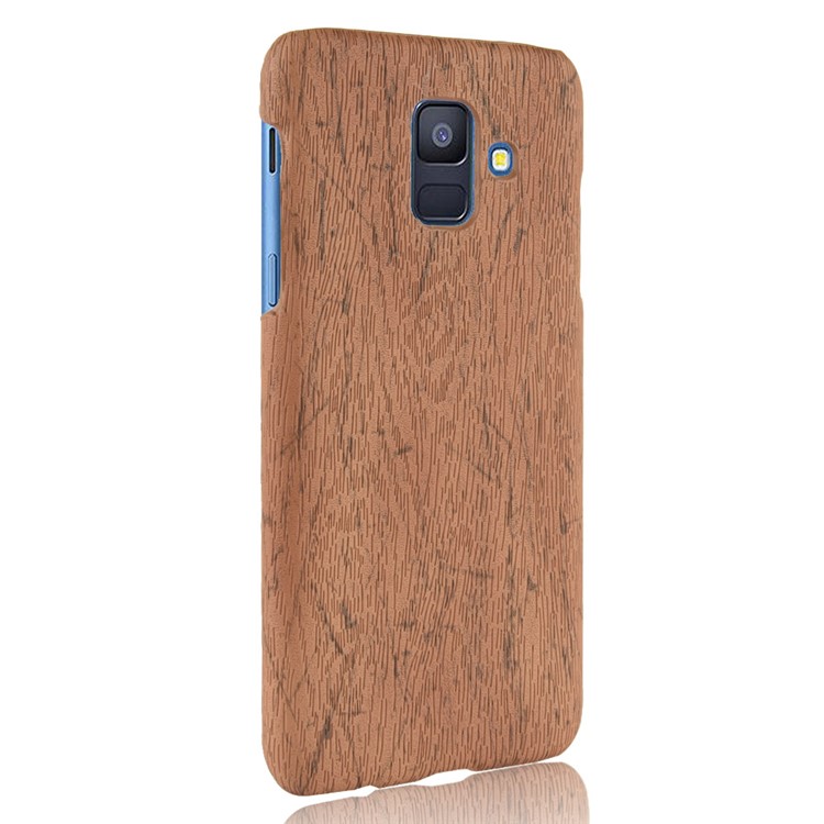 Caja Revestida Cuero Del Teléfono Celular De La PC De La Textura De La PU De Madera Para La Galaxia A6 De Samsung (2018) - Marrón-3