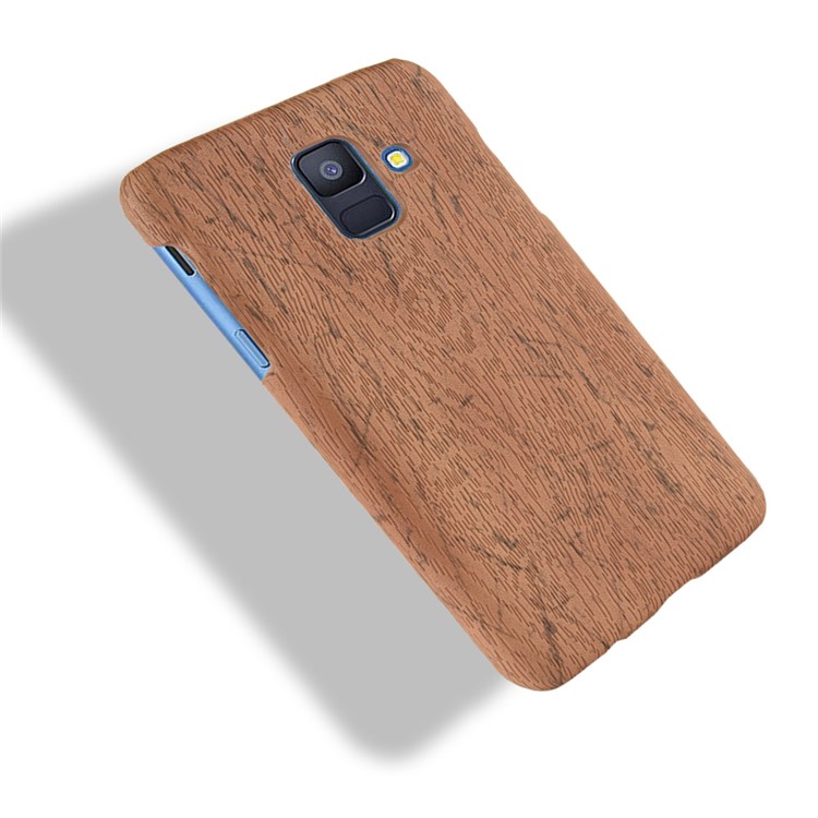 Caja Revestida Cuero Del Teléfono Celular De La PC De La Textura De La PU De Madera Para La Galaxia A6 De Samsung (2018) - Marrón-4