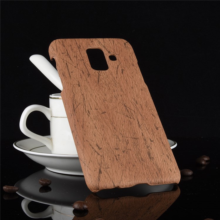 Caja Revestida Cuero Del Teléfono Celular De La PC De La Textura De La PU De Madera Para La Galaxia A6 De Samsung (2018) - Marrón-5