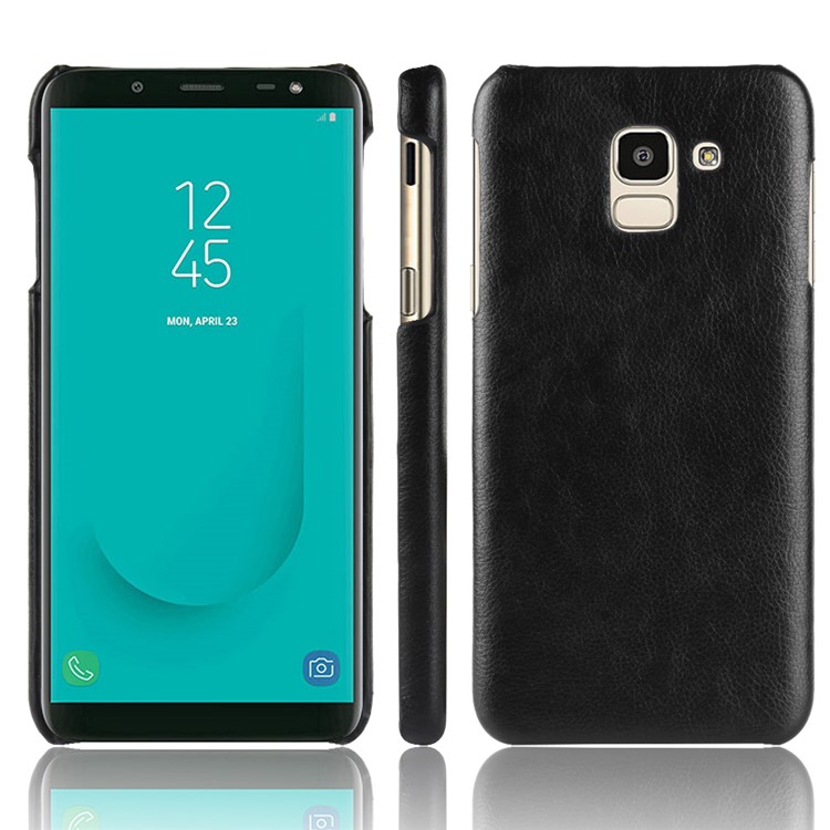 Litchi кожаный кожаный жесткий пластиковый корпус для галактики samsung j6 (2018) - черный
