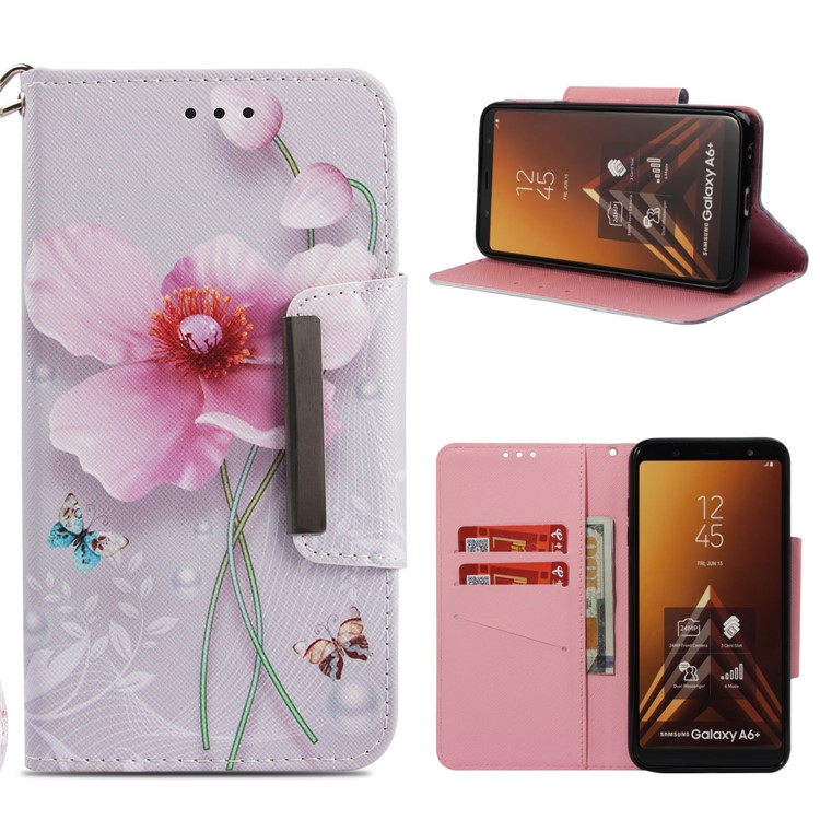 

Patterned Wallet Magnetic Leather Protection Case for Samsung Galaxy A6+ (2018) / A9 Star Lite - Butterfly and Flower