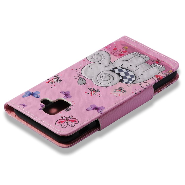 Pattern Printing Wallet Stand Leather Protection Phone Case for Samsung Galaxy A6 (2018) - Butterflies and Elephant-4
