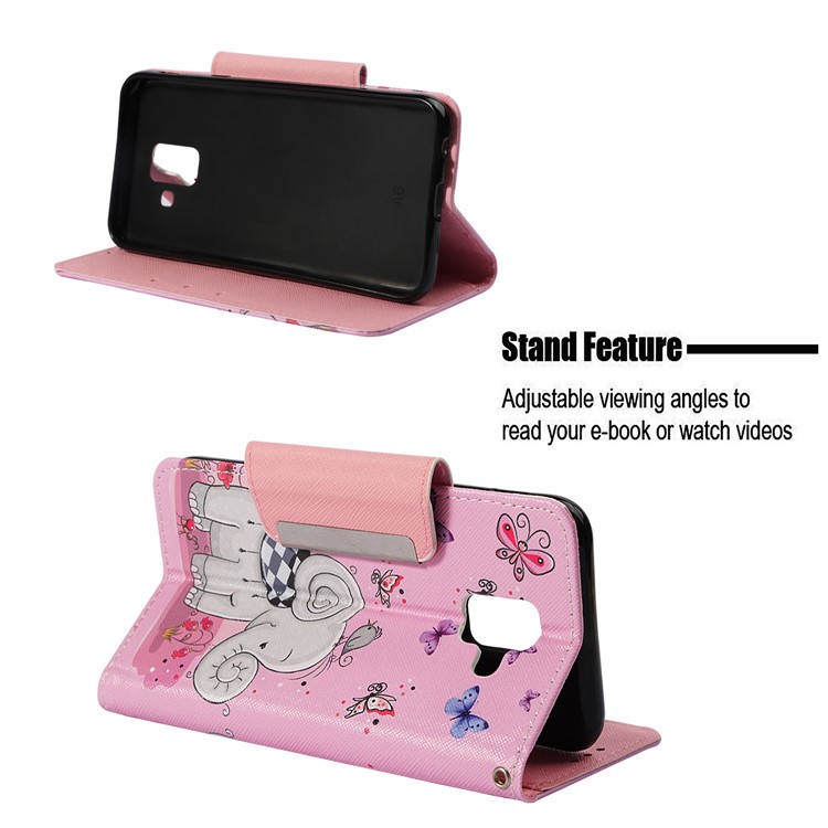 Pattern Printing Wallet Stand Leather Protection Phone Case for Samsung Galaxy A6 (2018) - Butterflies and Elephant-7