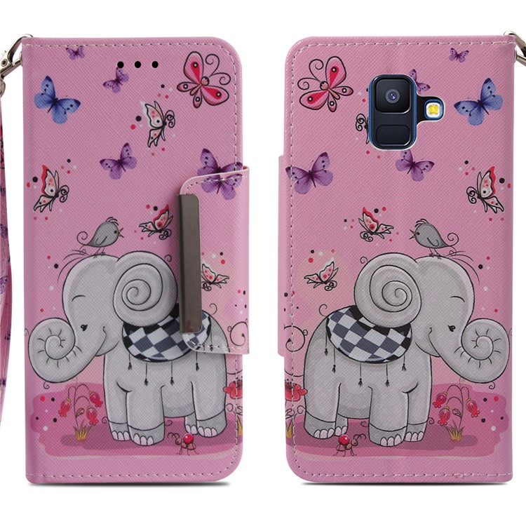 Pattern Printing Wallet Stand Leather Protection Phone Case for Samsung Galaxy A6 (2018) - Butterflies and Elephant-8